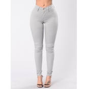 Lovely Casual High-waisted Zipper Design Grey Jean