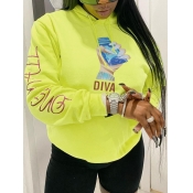 Lovely Casual Hooded Collar Print Yellow Hoodie