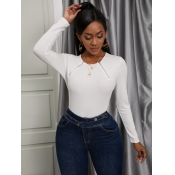 Lovely Trendy O Neck Zipper Design White Sweater