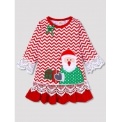 Lovely Casual O Neck Christmas Elements Print Red 