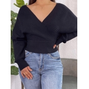 Lovely Casual V Neck Black Sweater