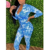 Lovely Street Mandarin Collar Tie-dye Print Blue O