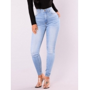 Lovely Casual High-waisted Elastic Baby Blue Jeans