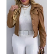 Lovely Formal Turndown Collar Ruffle Design Khaki 