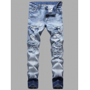 LW Men Broken Holes Patchwork Jeans