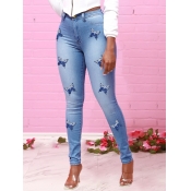 Lovely Trendy High-waisted Butterfly Print Blue Je