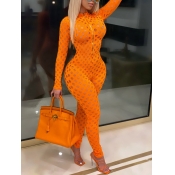 Lovely Sexy Mandarin Collar Hollow-out Orange One-