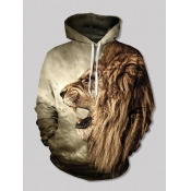Lovely Street Hooded Collar Animal Print Light Cof