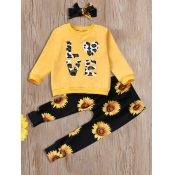Lovely Trendy Sunflower Letter Print Yellow Girl T
