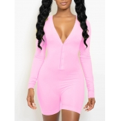 Lovely Casual V Neck Pink One-piece Romper
