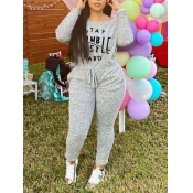 Lovely Casual U Neck Letter Print Grey One-piece J