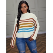 Lovely Chic Dropped Shoulder Striped White Sweater