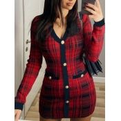 LW Casual Plaid Print Patchwork Red Mini Dress