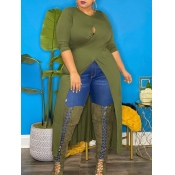 LW BASICS Plus Size Casual O Neck Hollow-out Green