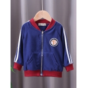 Lovely Sportswear Mandarin Collar Patchwork Navy B