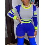 Lovely Sportswear O Neck Patchwork Blue One-piece 
