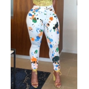Lovely Casual High-waisted Print White Jeans