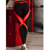 Lovely Sportswear Striped Patchwork Red Leggings