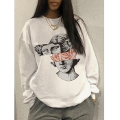 Lovely Casual O Neck Face Print White Hoodie