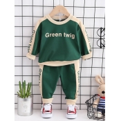 Lovely Sportswear Letter Print Striped Green Boy T