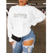 Lovely Casual O Neck Letter Print White Hoodie