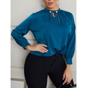 Lovely Stylish O Neck Fold Design Deep Blue Blouse