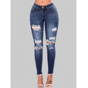 Lovely Street Broken Holes Raw Edge Deep Blue Jean