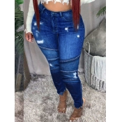 Lovely Street Raw Edge Patchwork Deep Blue Jeans