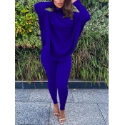 Lovely Casual Turtleneck Loose Blue Two Piece Pant