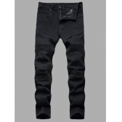 LW Casual Zipper Design Patchwork Black Men Jeans