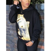 Lovely Street Skull Letter Print Black Hoodie