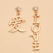 Lovely Casual Letter Print Hollow-out Gold Earring