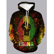 LW Men Casual Hooded Collar Letter Print Multicolo