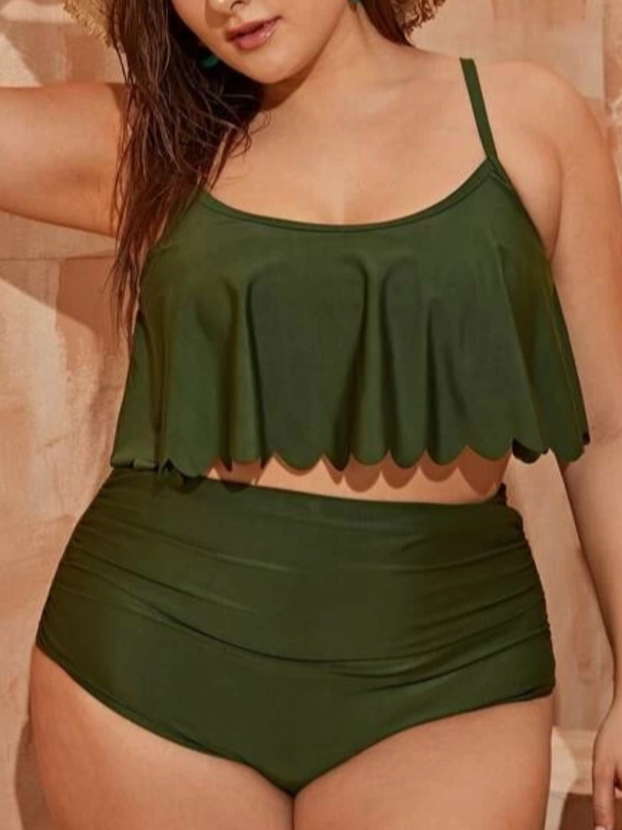 LW Plus Size U Neck Flounce Design Tankini