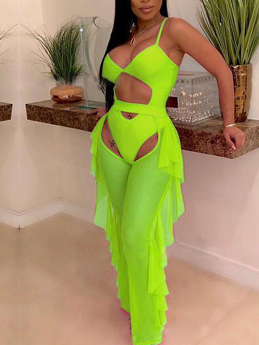 LW Hollow-out Flounce Design One-piece Swimsuit