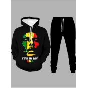 LW Men Trendy Letter Print Patchwork Black Two Pie