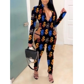 Lovely Party Dollar Sign Print Hollow-out One-piec