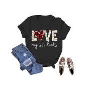 Lovely Street Letter Print Patchwork Black Plus Si