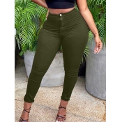 Lovely Casual Mid Waist Zipper Design Army Green P