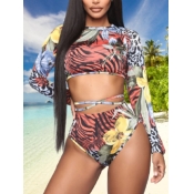 Lovely Sexy Floral Print Patchwork Red Tankini