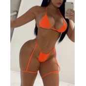 LW Casual Lace-up Orange Two-piece Swimsuit