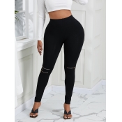 Lovely Street High-waisted Zipper Design Black Leg