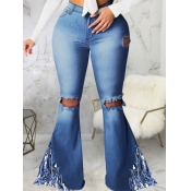 Lovely Street Flared Broken Holes Tassel Design De