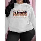Lovely Casual Hooded Collar Letter Print White Plu