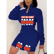 Lovely Sportswear Letter Print Patchwork Blue Knee
