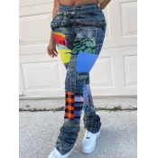 Lovely Street Plaid Print Patchwork Blue Pants