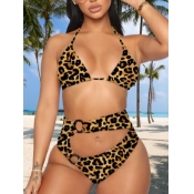 Lovely Casual Leopard Print Hollow-out Two-piece S