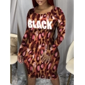Lovely Street Letter Leopard Print Patchwork Knee 
