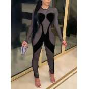 Lovely Sexy See-through Patchwork Black One-piece 