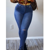 Lovely Chic High-waisted Broken Holes Deep Blue Je